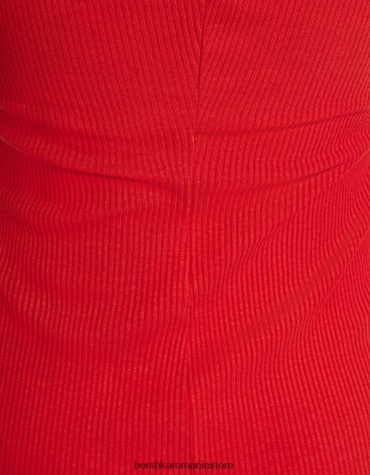 Bershka femei rochie lungă tip bandeau cu nervuri roșu Z86D49 îmbrăcăminte