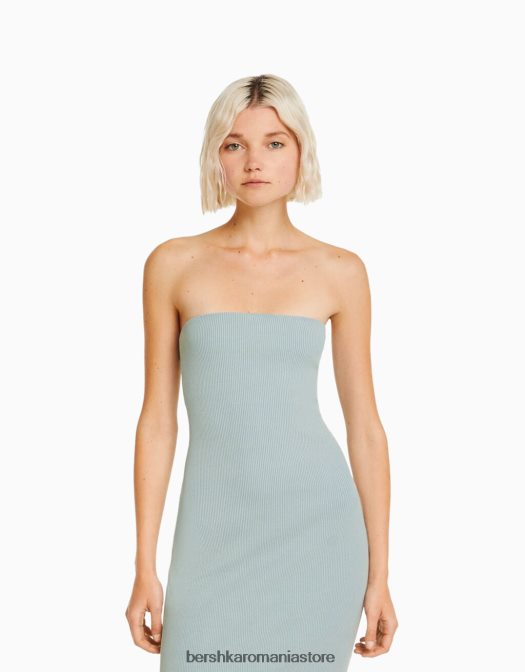 Bershka femei rochie lungă tip bandeau în coastă cu efect spălat albastru deschis Z86D1828 îmbrăcăminte