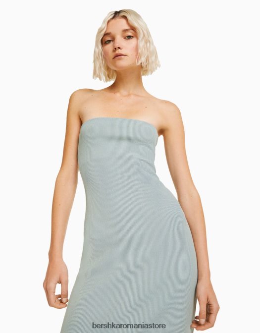 Bershka femei rochie lungă tip bandeau în coastă cu efect spălat albastru deschis Z86D1828 îmbrăcăminte