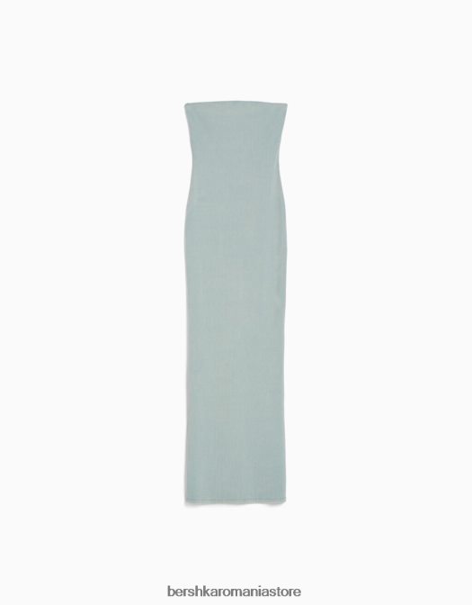 Bershka femei rochie lungă tip bandeau în coastă cu efect spălat albastru deschis Z86D1828 îmbrăcăminte
