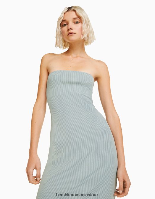 Bershka femei rochie lungă tip bandeau în coastă cu efect spălat albastru deschis Z86D44 îmbrăcăminte