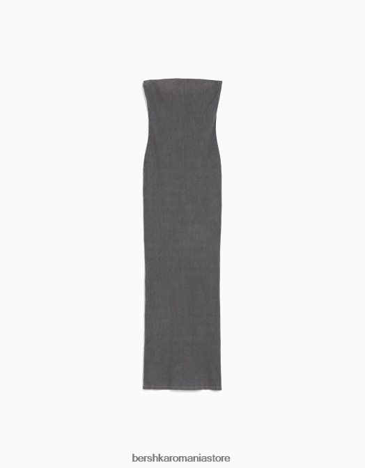 Bershka femei rochie lungă tip bandeau în coastă cu efect spălat gri Z86D45 îmbrăcăminte