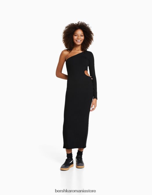 Bershka femei rochie lunga asimetrica cu maneci lungi si decupaj negru Z86D241 îmbrăcăminte