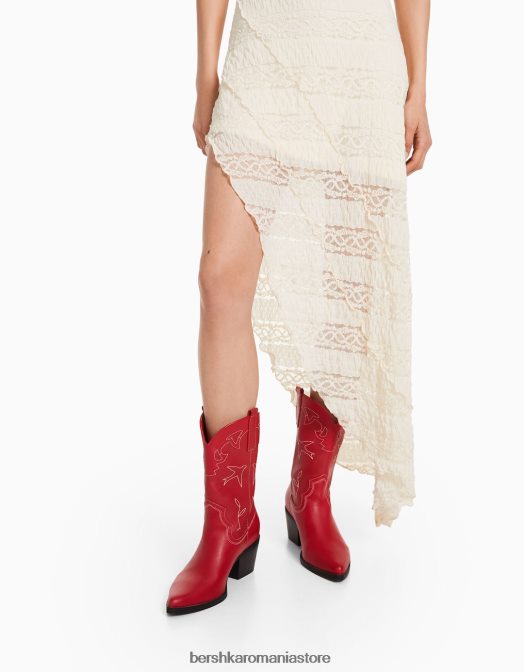 Bershka femei rochie lunga asimetrica din dantela cu bretele cremă Z86D100 îmbrăcăminte