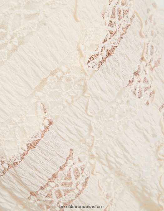Bershka femei rochie lunga asimetrica din dantela cu bretele cremă Z86D100 îmbrăcăminte