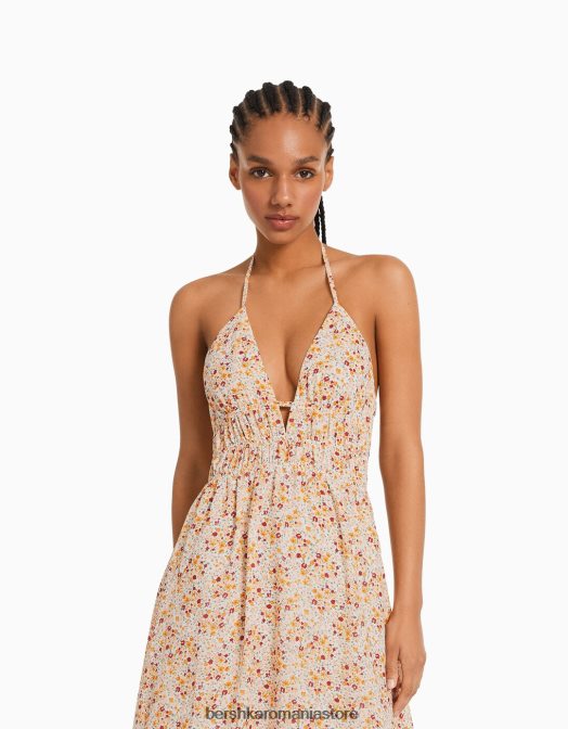 Bershka femei rochie lunga bambula cu volan multicolor Z86D118 îmbrăcăminte