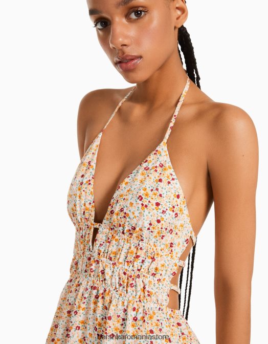 Bershka femei rochie lunga bambula cu volan multicolor Z86D118 îmbrăcăminte