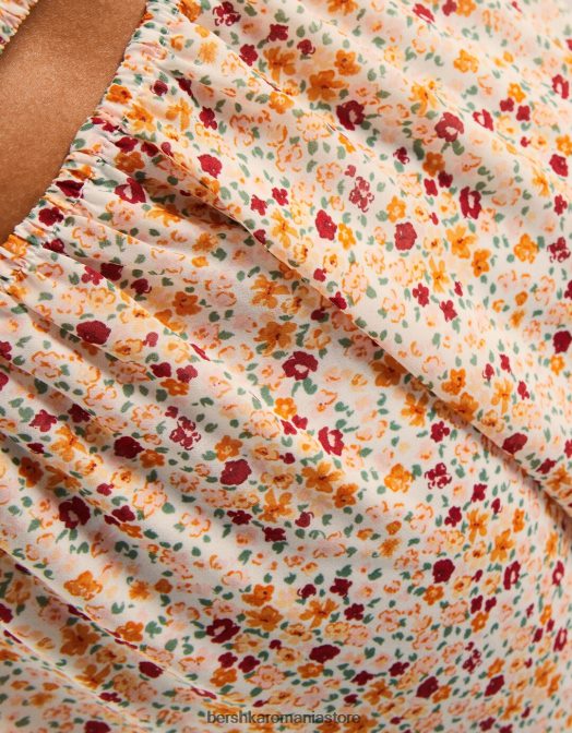 Bershka femei rochie lunga bambula cu volan multicolor Z86D118 îmbrăcăminte