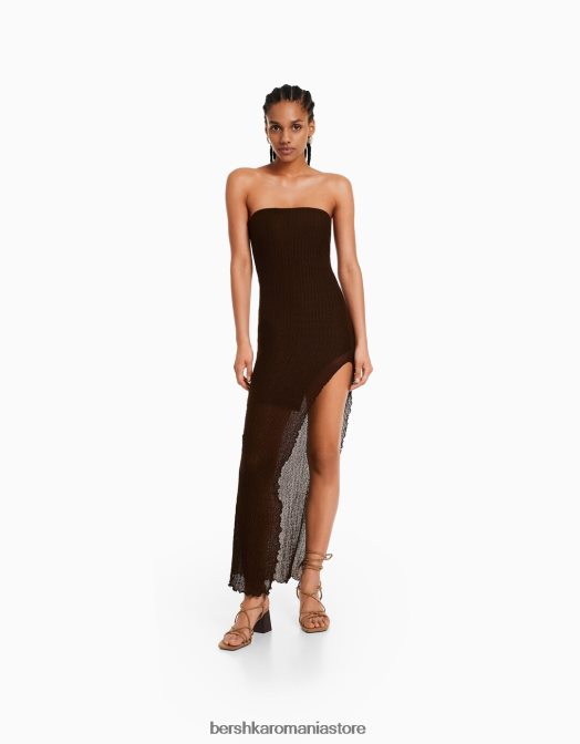 Bershka femei rochie lunga bandeau cu dantela blonda maro Z86D40 îmbrăcăminte