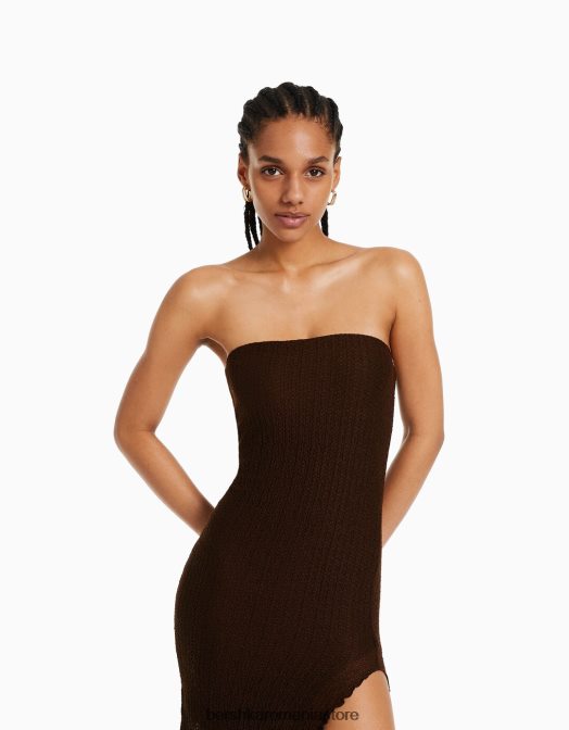 Bershka femei rochie lunga bandeau cu dantela blonda maro Z86D40 îmbrăcăminte