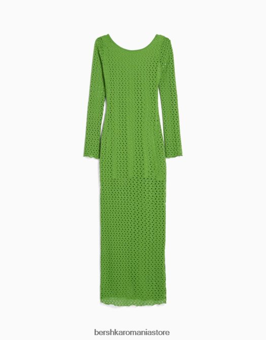 Bershka femei rochie lunga crosetata cu maneci lungi verde Z86D119 îmbrăcăminte