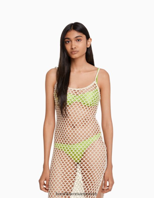 Bershka femei rochie lunga din plasa cu bretele cremă Z86D169 îmbrăcăminte