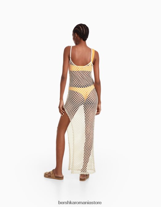 Bershka femei rochie lunga din plasa cu bretele cremă Z86D191 îmbrăcăminte
