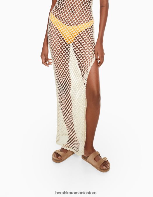 Bershka femei rochie lunga din plasa cu bretele cremă Z86D191 îmbrăcăminte
