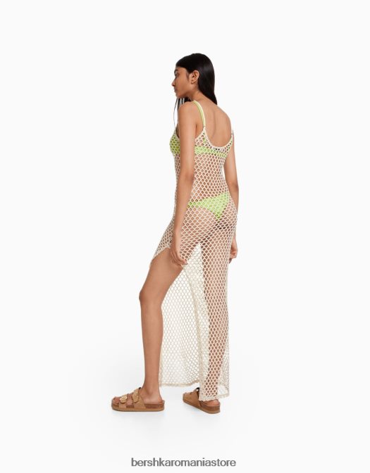 Bershka femei rochie lunga din plasa cu bretele cremă Z86D958 îmbrăcăminte
