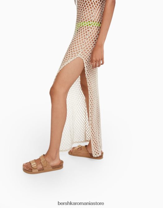 Bershka femei rochie lunga din plasa cu bretele cremă Z86D958 îmbrăcăminte