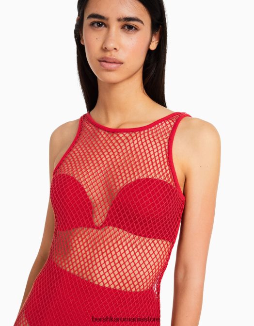 Bershka femei rochie lunga din plasa cu bretele roșu Z86D136 îmbrăcăminte