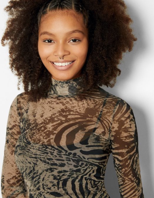 Bershka femei rochie lunga din tul cu maneci lungi si imprimeu violet Z86D247 îmbrăcăminte