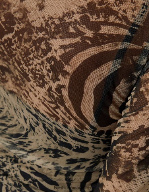 Bershka femei rochie lunga din tul cu maneci lungi si imprimeu violet Z86D247 îmbrăcăminte