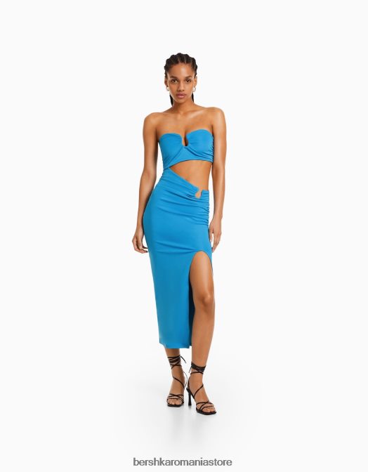 Bershka femei rochie midi confort cu detalii albastru Z86D39 îmbrăcăminte