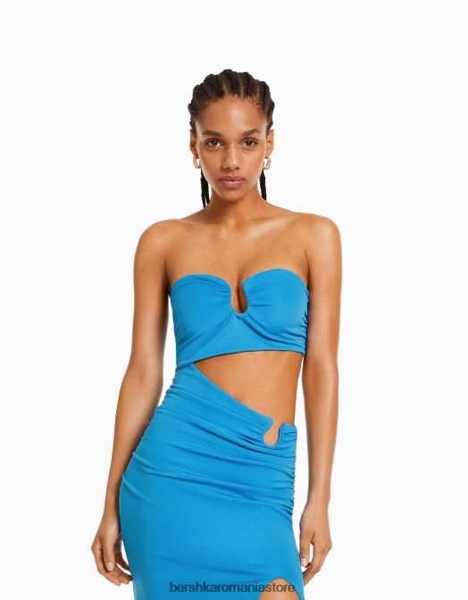 Bershka femei rochie midi confort cu detalii albastru Z86D39 îmbrăcăminte