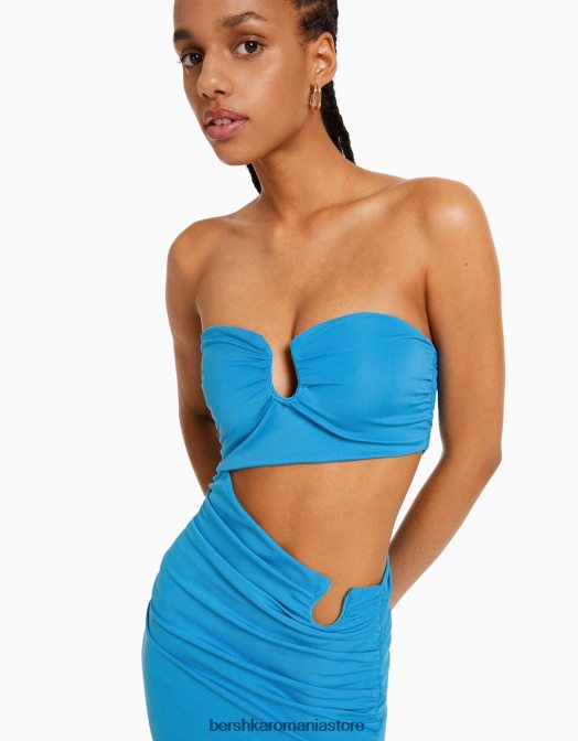 Bershka femei rochie midi confort cu detalii albastru Z86D39 îmbrăcăminte