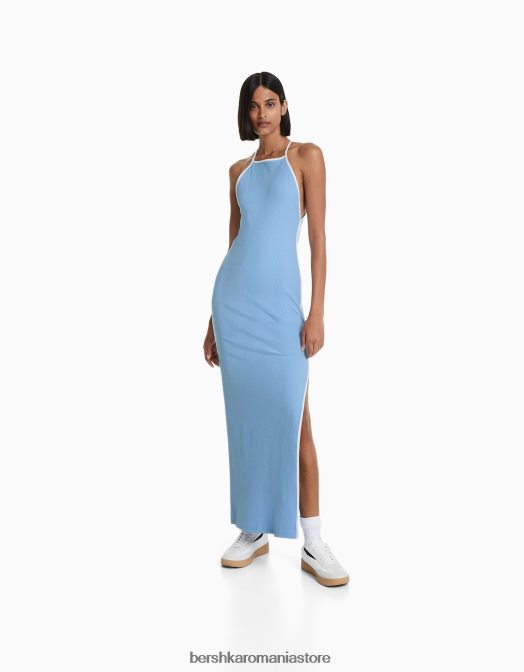 Bershka femei rochie midi cu bretele contrastante albastru Z86D194 îmbrăcăminte