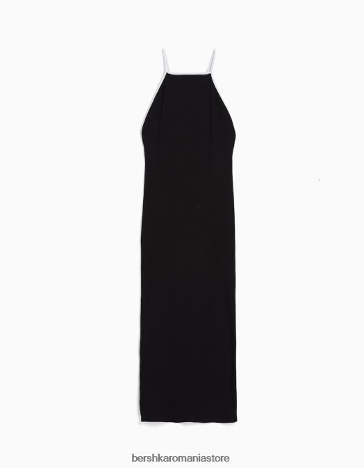 Bershka femei rochie midi cu bretele contrastante negru Z86D192 îmbrăcăminte