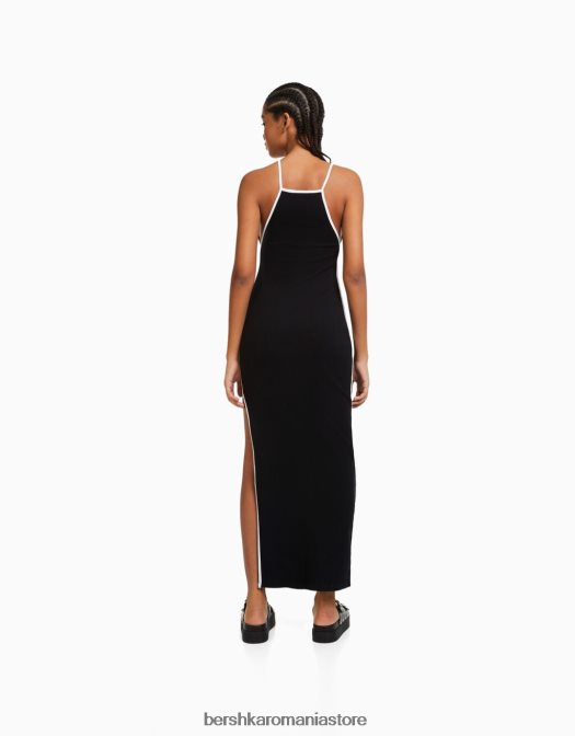 Bershka femei rochie midi cu bretele contrastante negru Z86D193 îmbrăcăminte