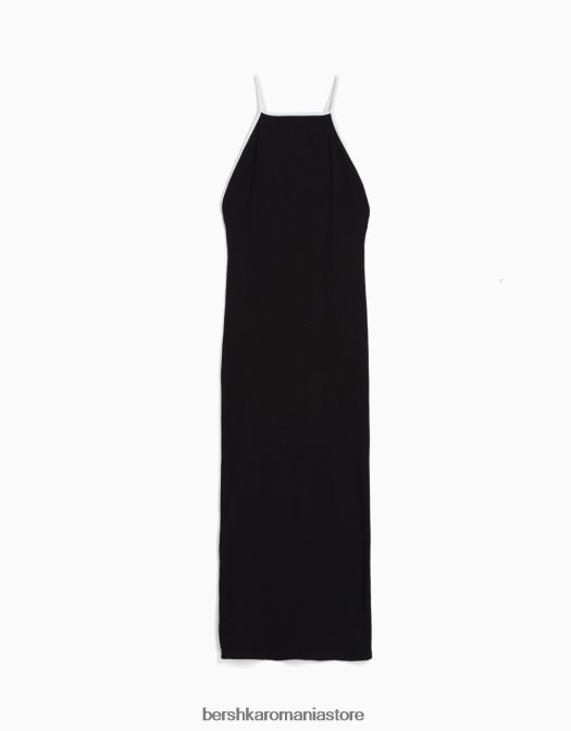 Bershka femei rochie midi cu bretele contrastante negru Z86D193 îmbrăcăminte