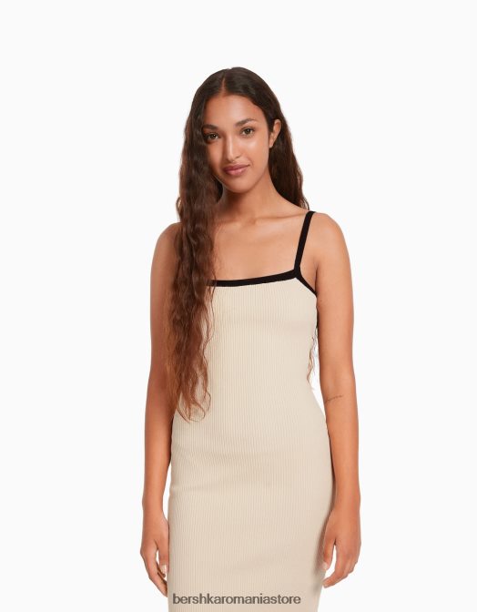 Bershka femei rochie midi cu bretele cremă Z86D211 îmbrăcăminte