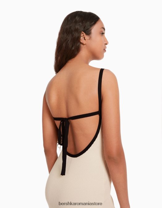 Bershka femei rochie midi cu bretele cremă Z86D211 îmbrăcăminte
