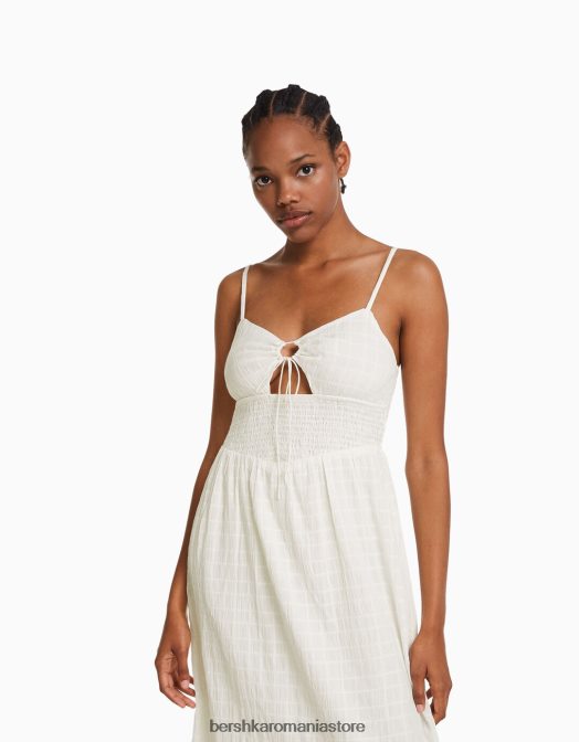 Bershka femei rochie midi cu bretele cu decupaj și volane alb Z86D138 îmbrăcăminte