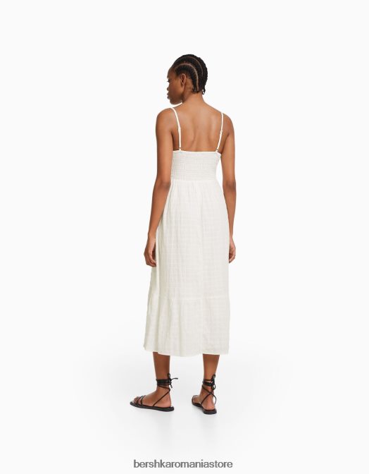 Bershka femei rochie midi cu bretele cu decupaj și volane alb Z86D138 îmbrăcăminte