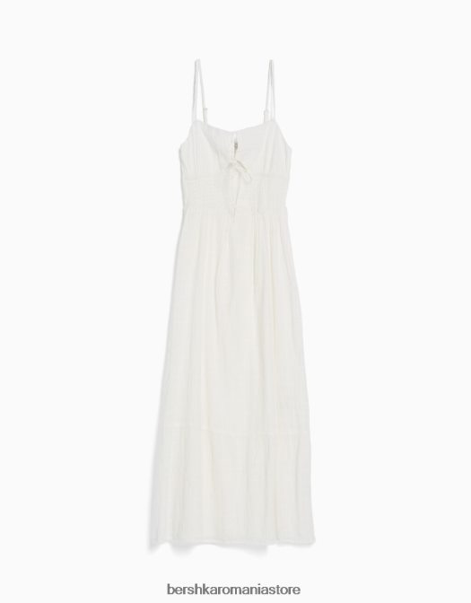 Bershka femei rochie midi cu bretele cu decupaj și volane alb Z86D138 îmbrăcăminte