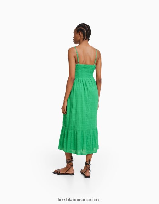 Bershka femei rochie midi cu bretele cu decupaj și volane verde Z86D139 îmbrăcăminte