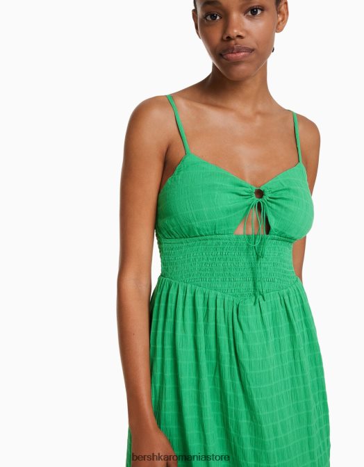 Bershka femei rochie midi cu bretele cu decupaj și volane verde Z86D139 îmbrăcăminte