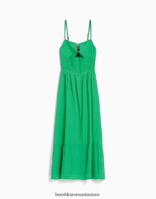 Bershka femei rochie midi cu bretele cu decupaj și volane verde Z86D139 îmbrăcăminte
