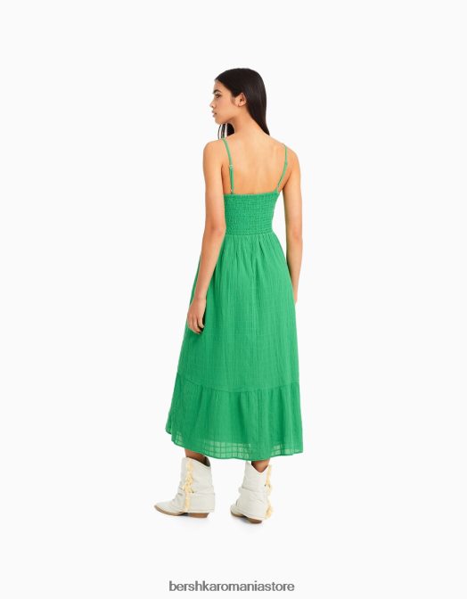 Bershka femei rochie midi cu bretele cu decupaj și volane verde Z86D64 îmbrăcăminte
