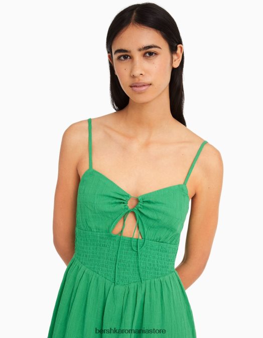 Bershka femei rochie midi cu bretele cu decupaj și volane verde Z86D64 îmbrăcăminte