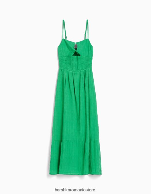 Bershka femei rochie midi cu bretele cu decupaj și volane verde Z86D64 îmbrăcăminte