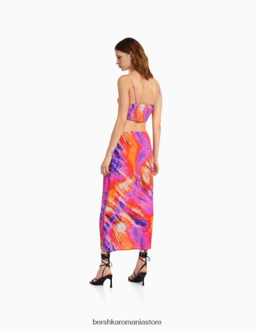 Bershka femei rochie midi cu bretele cu decupaj multicolor Z86D158 îmbrăcăminte