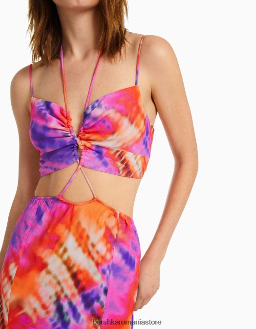 Bershka femei rochie midi cu bretele cu decupaj multicolor Z86D158 îmbrăcăminte