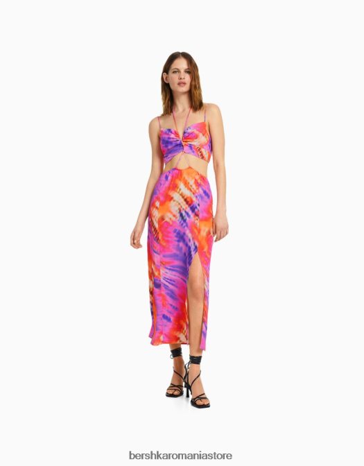 Bershka femei rochie midi cu bretele cu decupaj multicolor Z86D1837 îmbrăcăminte