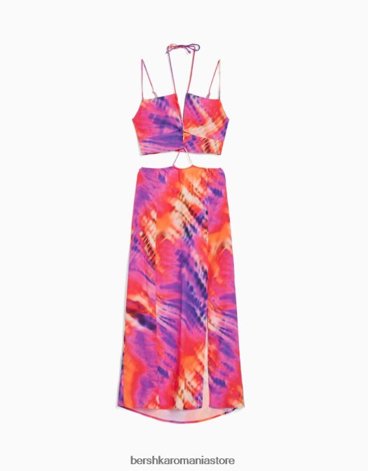 Bershka femei rochie midi cu bretele cu decupaj multicolor Z86D1837 îmbrăcăminte