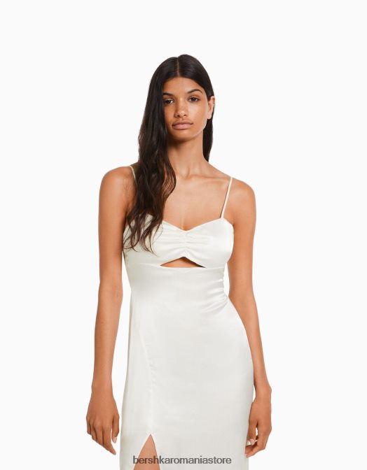 Bershka femei rochie midi cu bretele din satin cremă Z86D177 îmbrăcăminte