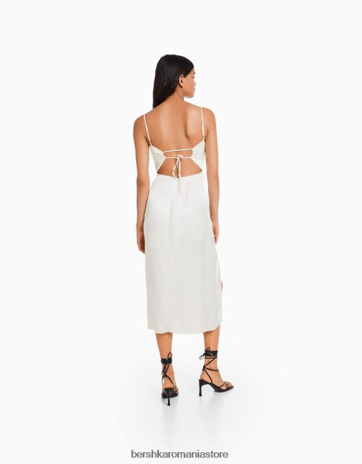 Bershka femei rochie midi cu bretele din satin cremă Z86D177 îmbrăcăminte