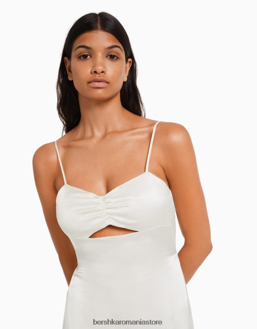 Bershka femei rochie midi cu bretele din satin cremă Z86D177 îmbrăcăminte