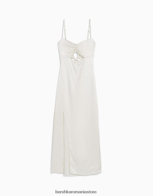 Bershka femei rochie midi cu bretele din satin cremă Z86D177 îmbrăcăminte