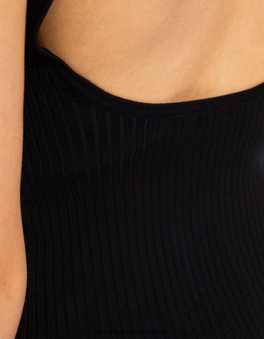 Bershka femei rochie midi cu bretele din tricot cu nervuri negru Z86D102 îmbrăcăminte